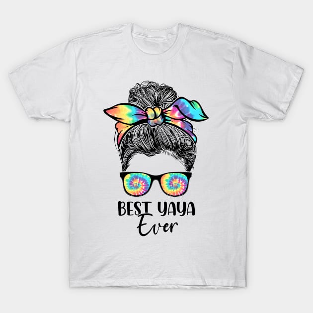 Best Yaya Ever Tie Dye Messy Bun Bandana Mother's Day T-Shirt by Harle